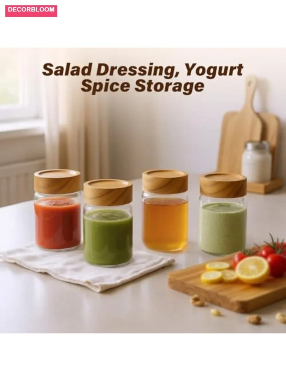 6 Pack 8 oz Stackable Airtight Glass Jars with Acacia Wood Lids